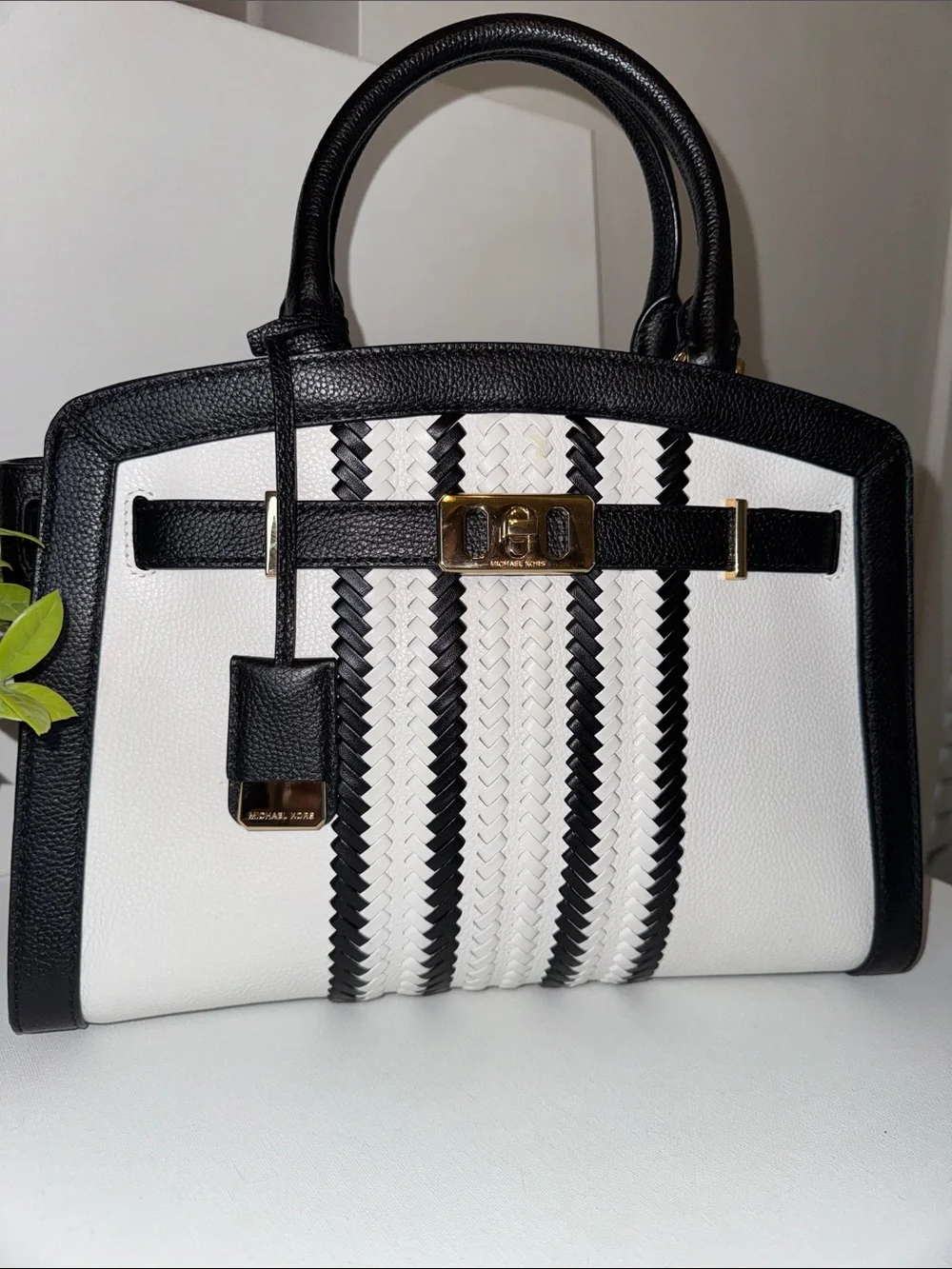 Michael Michael Kors Karson Large Woven Stripe Leather Satchel Bag